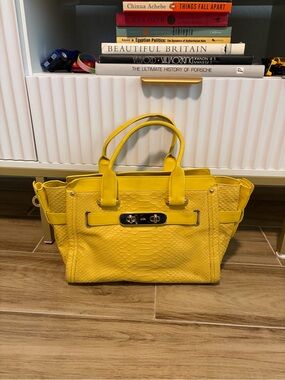 Coach Yellow Python Embossed Leather Swagger Satchel Tote